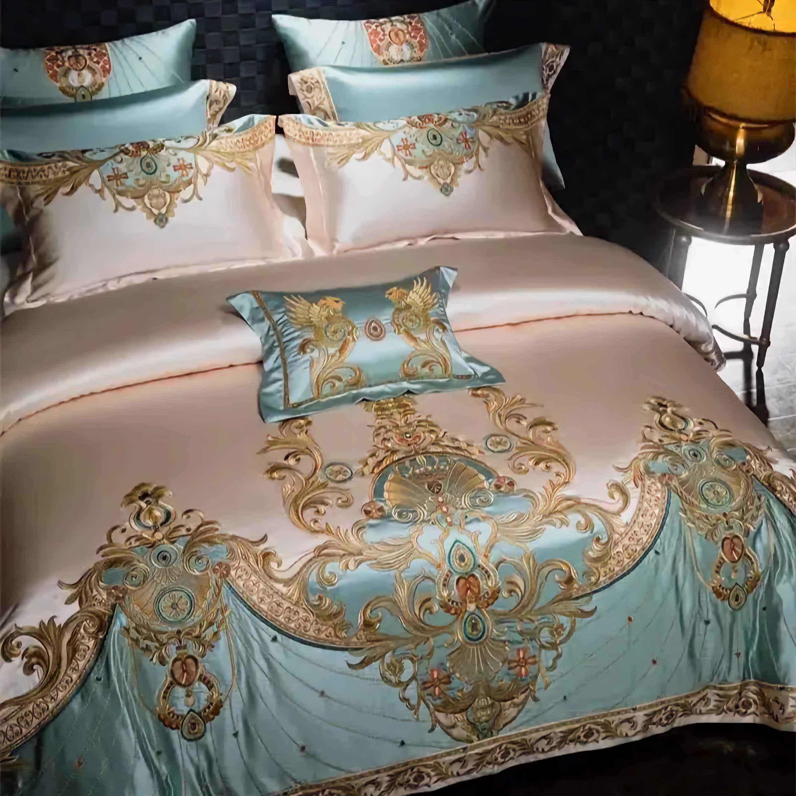4/6/9Pcs Royal Gorgeous European Palace Embroidery Bedding Set Egyptian Cotton Duvet Cover Bed Sheet Pillowcases
