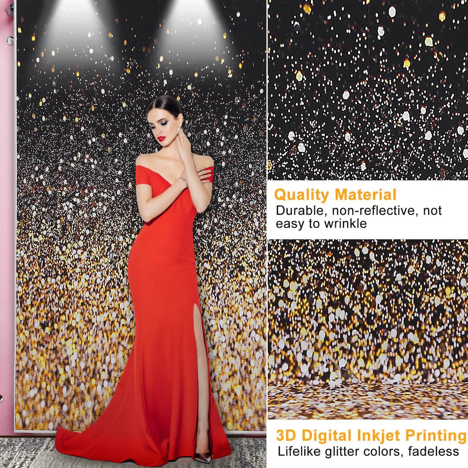 Gradual Glitter Black Gold Bokeh Spots Photography Background