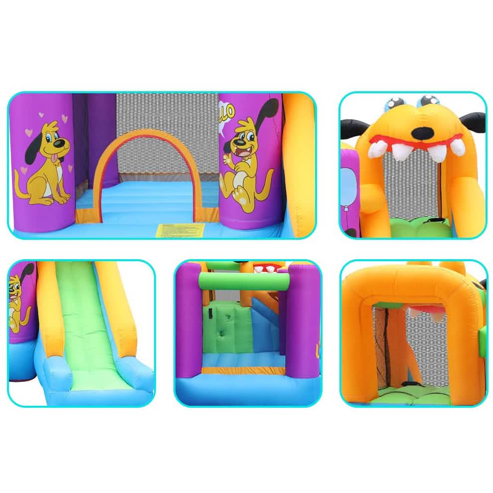 Green Dog Bouncy Castle House Slide and Jump 450W Blower