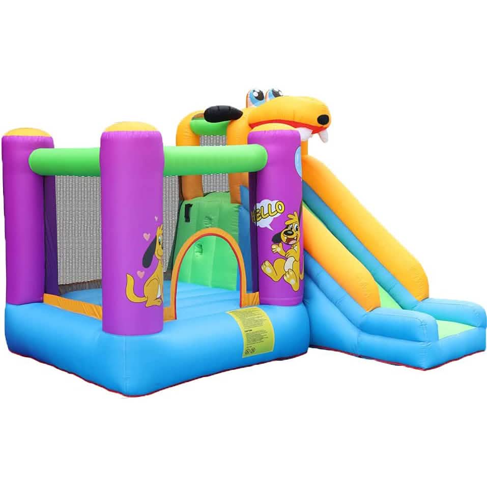 Green Dog Bouncy Castle House Slide and Jump 450W Blower
