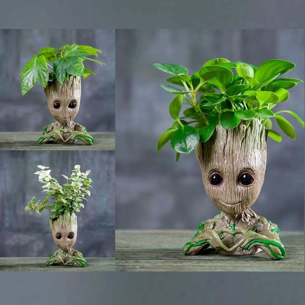 Groot Pen Pot Tree Man Pens Holder or Flower Pot with Drainage Hole