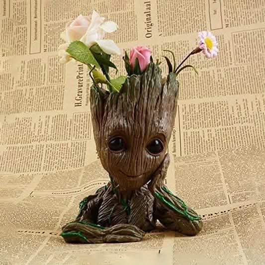 Groot Pen Pot Tree Man Pens Holder or Flower Pot with Drainage Hole