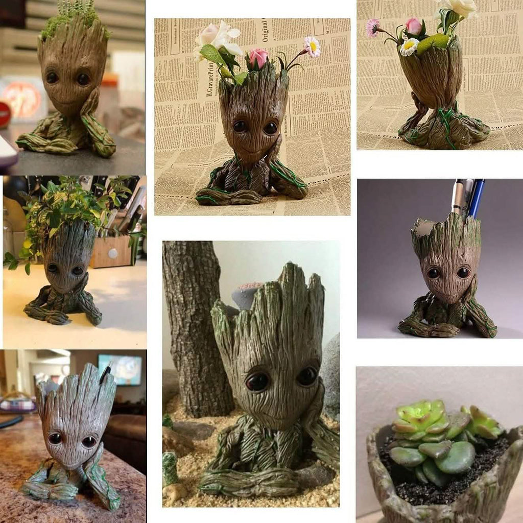 Groot Pen Pot Tree Man Pens Holder or Flower Pot with Drainage Hole