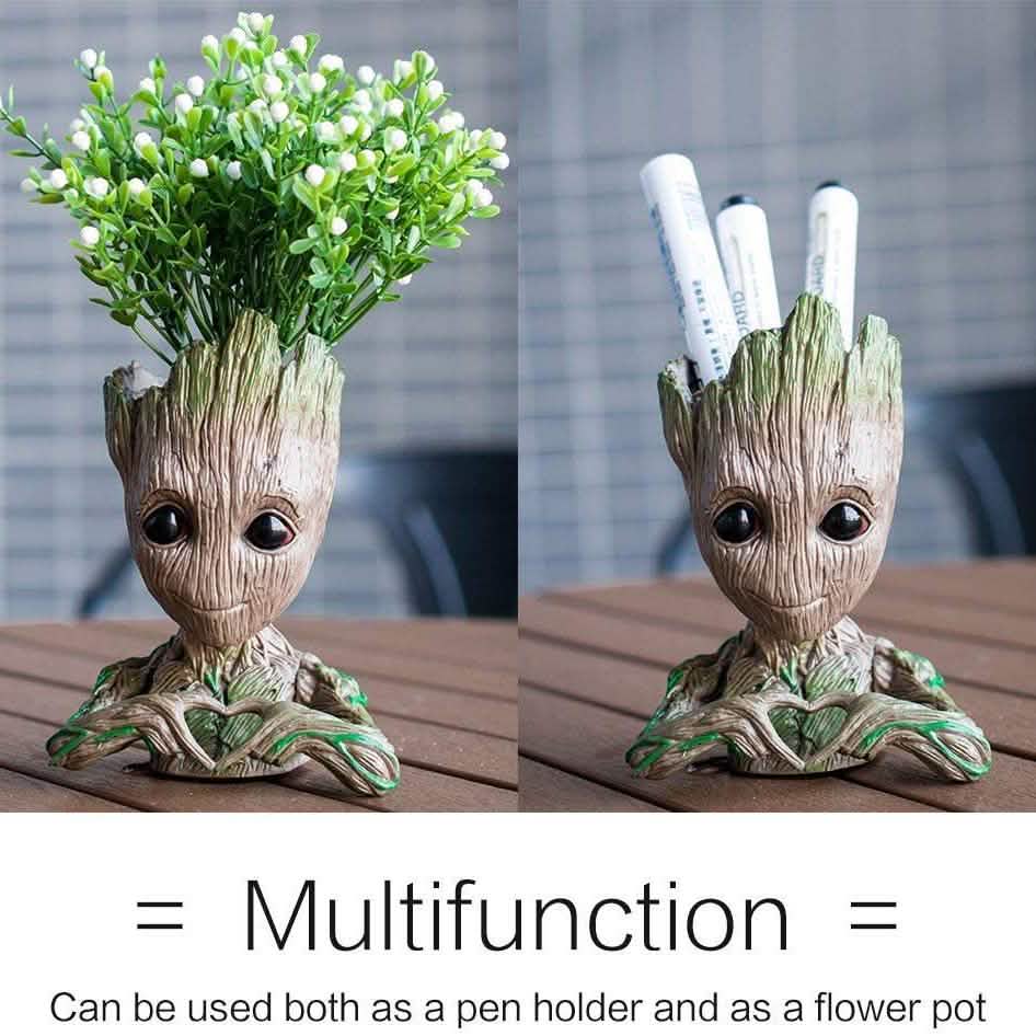 Groot Pen Pot Tree Man Pens Holder or Flower Pot with Drainage Hole