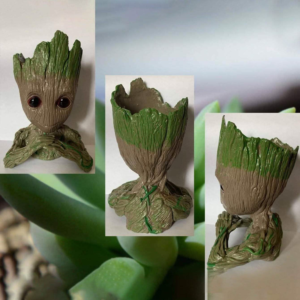 Groot Pen Pot Tree Man Pens Holder or Flower Pot with Drainage Hole