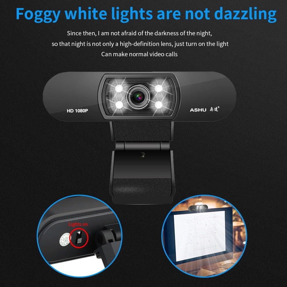 H800 Full HD Video Webcam 1080P HD Camera USB Webcam Focus Night Vision Computer Web Camera with Built in Microphone For Video Conferencing Recording and Streaming