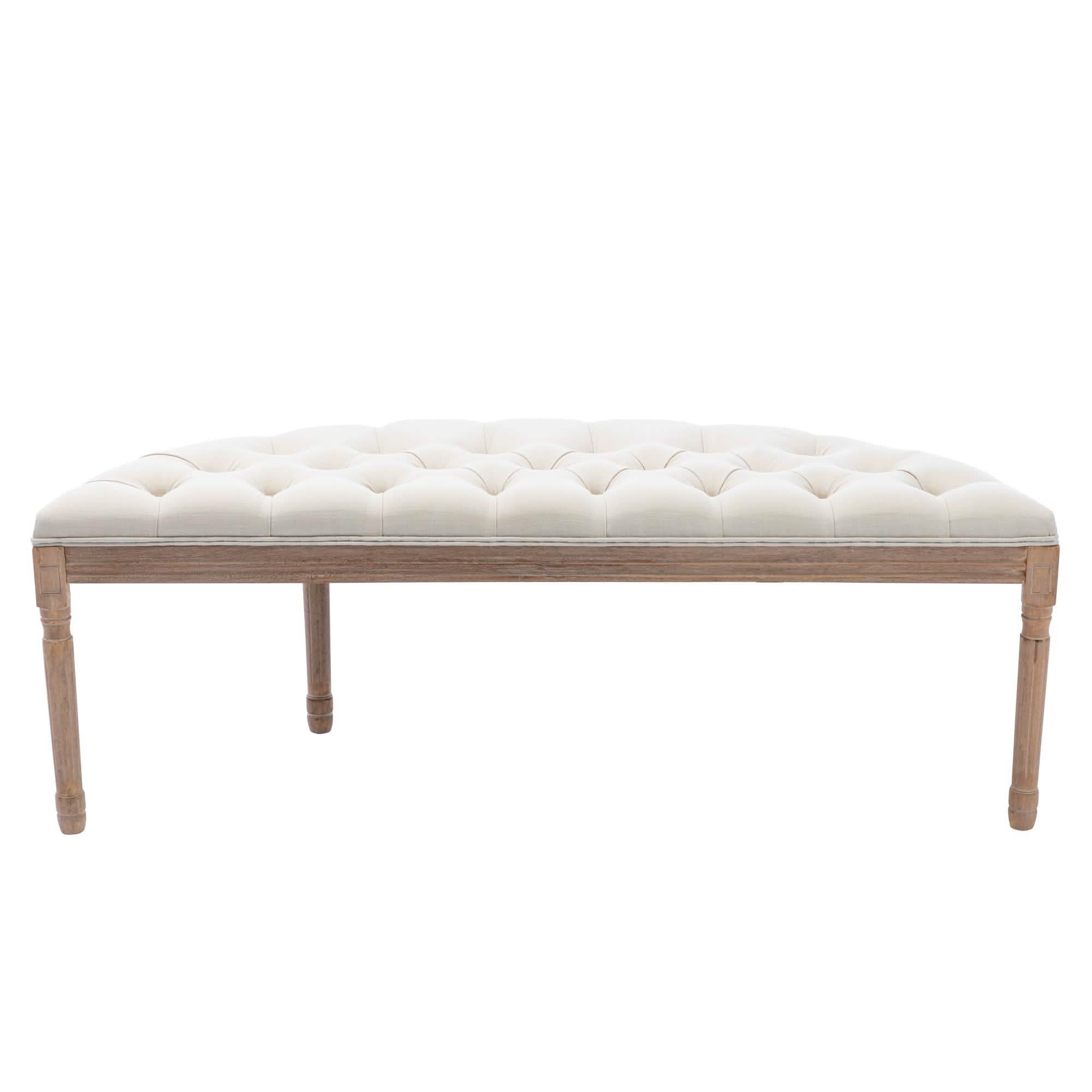 Half Moon French Vintage Bench with Padded Seat & Rubberwood Legs
