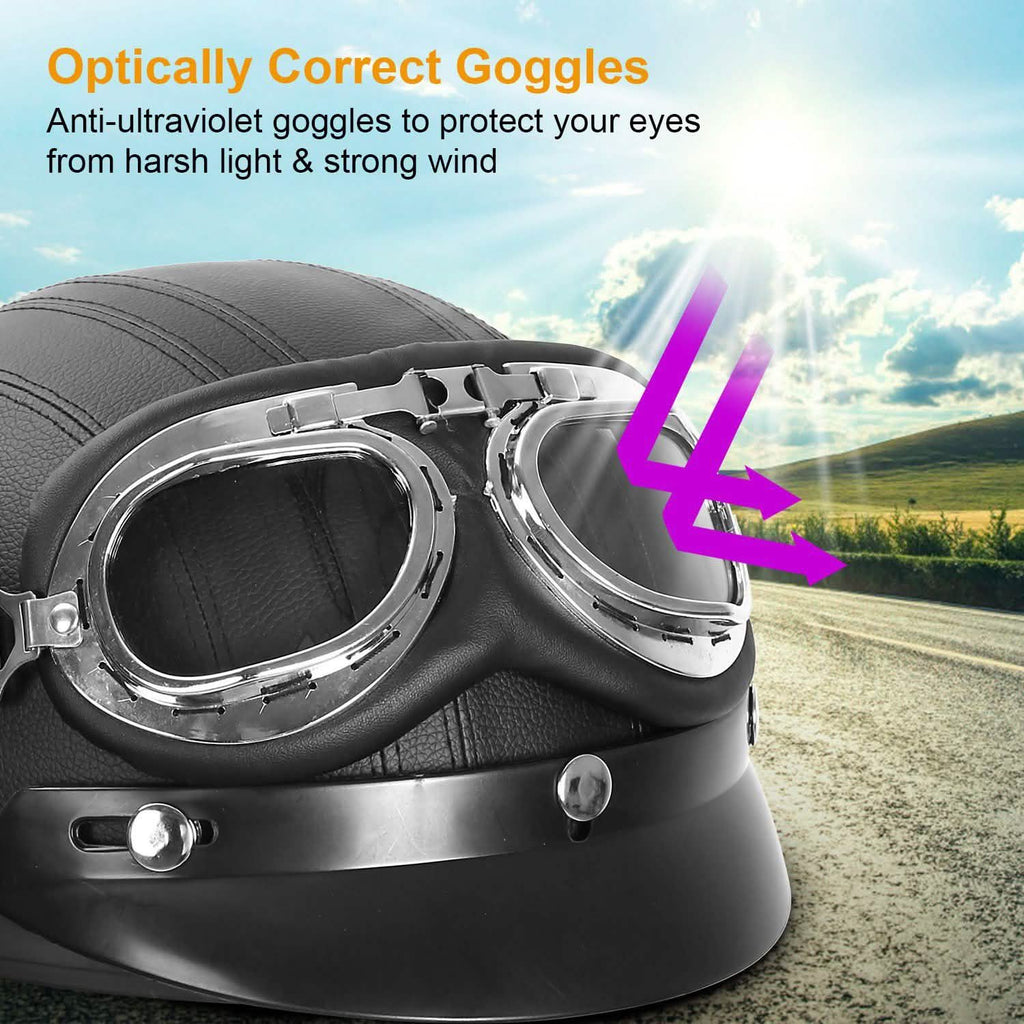 Half Motorcycle Helmet with Pilot Goggles