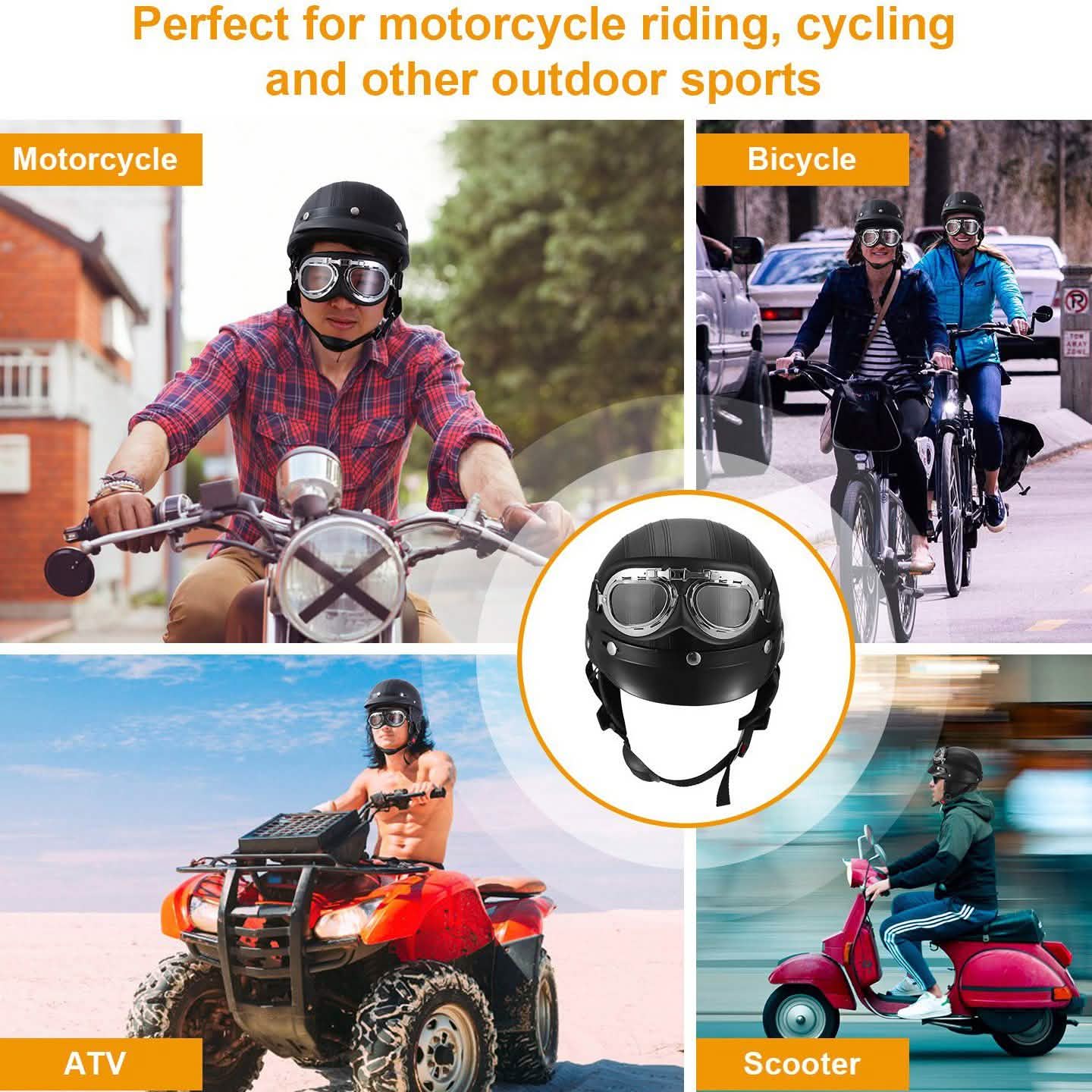 Half Motorcycle Helmet with Pilot Goggles