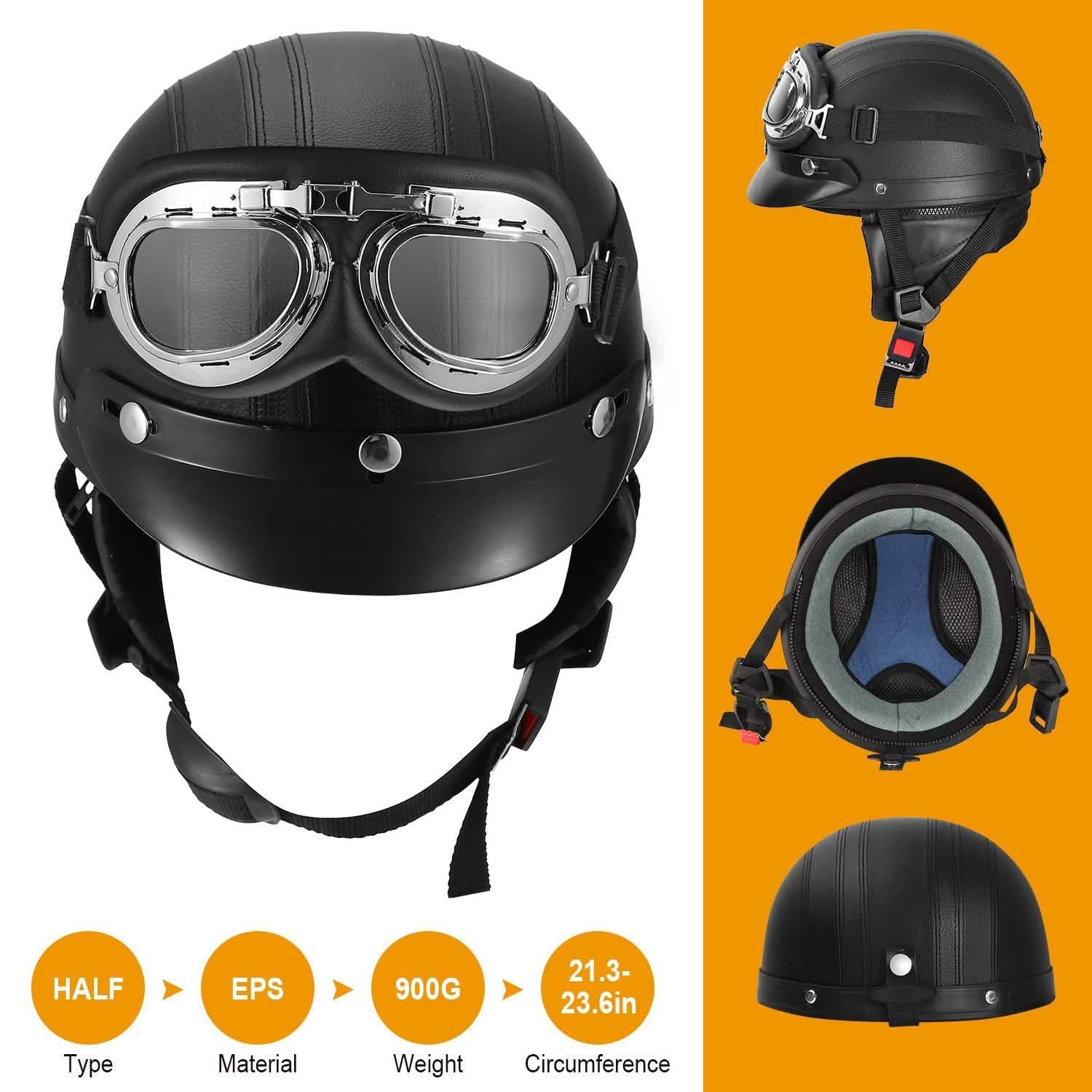 Half Motorcycle Helmet with Pilot Goggles