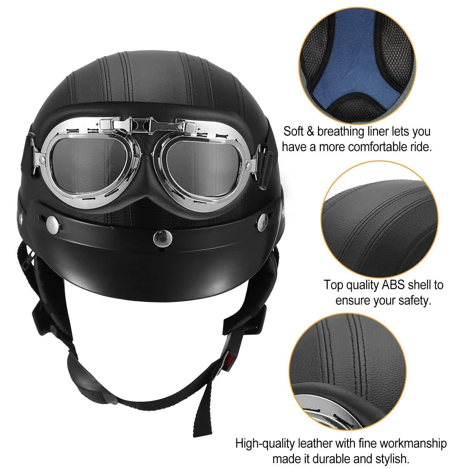 Half Motorcycle Helmet with Pilot Goggles