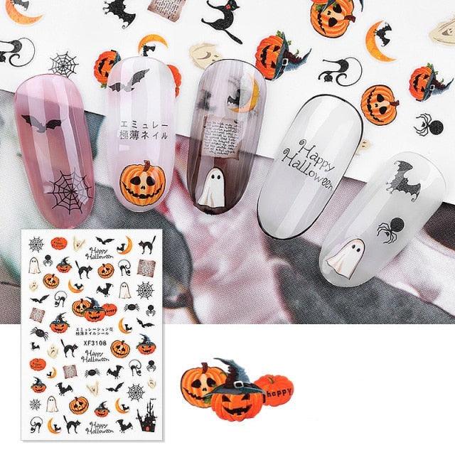 Halloween Series Nail Sticker Pumpkin Lantern Skeleton Spider Vampire Decals For Nail Art DIY Decoration Tools 3D Wave Design Decoration for Women Girls Art Stickers Decal Decoration Metallic Curve Strip Line Nail