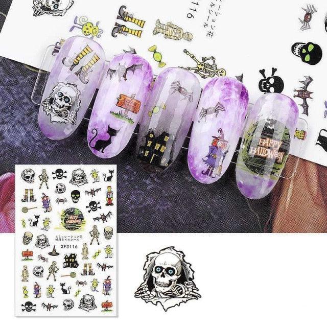 Halloween Series Nail Sticker Pumpkin Lantern Skeleton Spider Vampire Decals For Nail Art DIY Decoration Tools 3D Wave Design Decoration for Women Girls Art Stickers Decal Decoration Metallic Curve Strip Line Nail