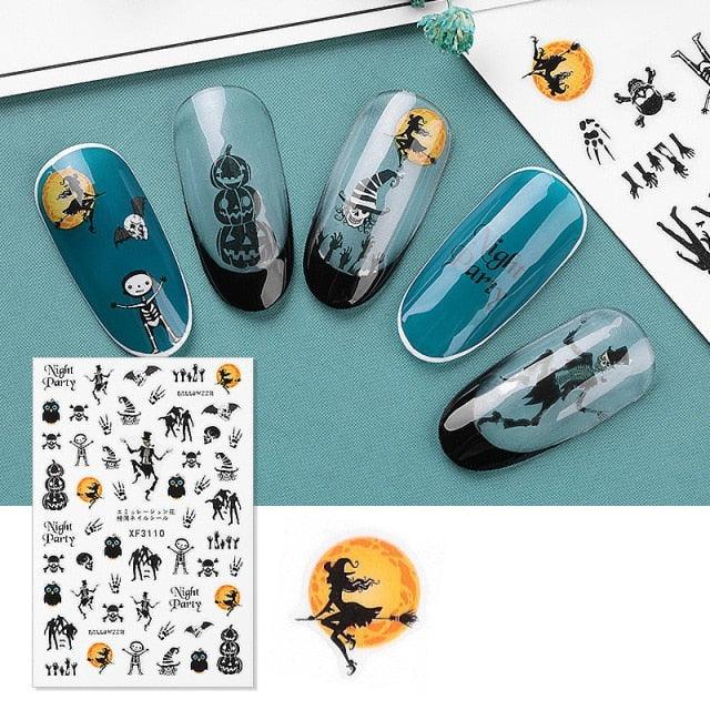 Halloween Series Nail Sticker Pumpkin Lantern Skeleton Spider Vampire Decals For Nail Art DIY Decoration Tools 3D Wave Design Decoration for Women Girls Art Stickers Decal Decoration Metallic Curve Strip Line Nail