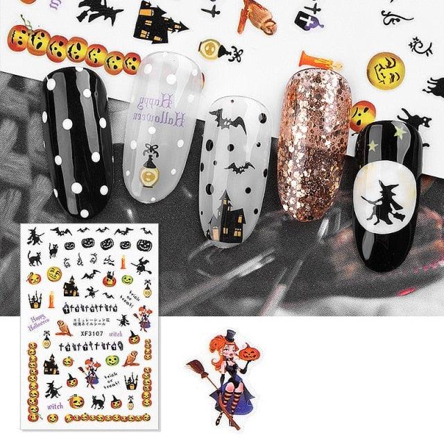 Halloween Series Nail Sticker Pumpkin Lantern Skeleton Spider Vampire Decals For Nail Art DIY Decoration Tools 3D Wave Design Decoration for Women Girls Art Stickers Decal Decoration Metallic Curve Strip Line Nail