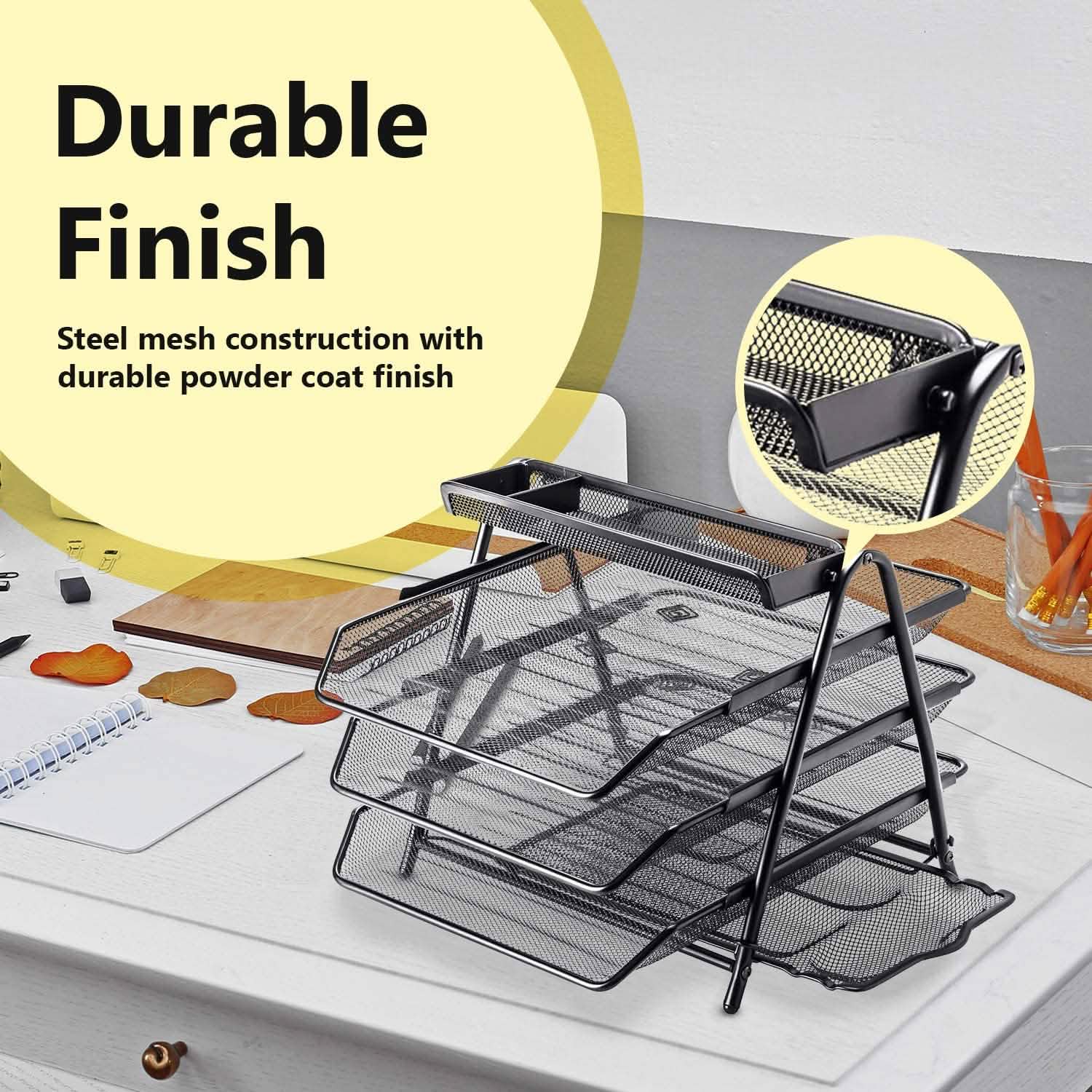 Halter 3 Tier Mesh Desktop Organizer with Sliding Paper Trays