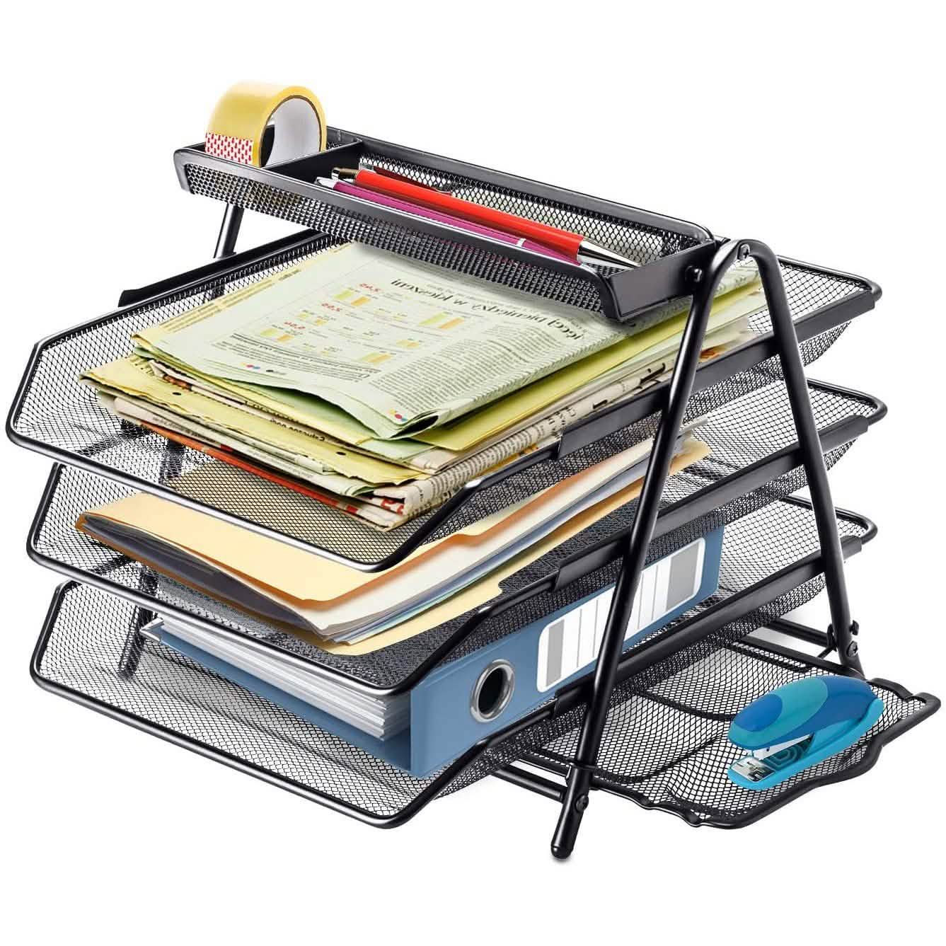 Halter 3 Tier Mesh Desktop Organizer with Sliding Paper Trays