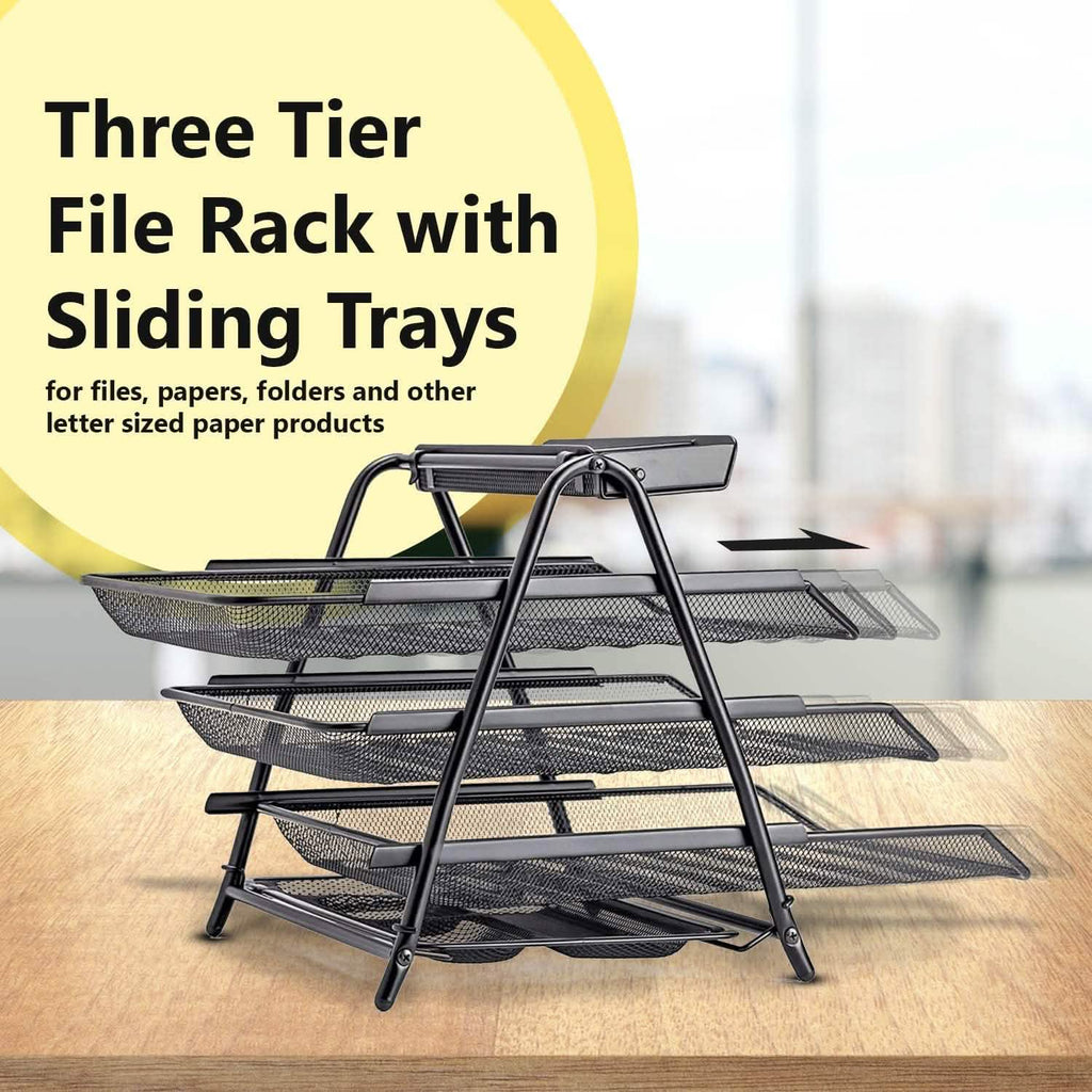 Halter 3 Tier Mesh Desktop Organizer with Sliding Paper Trays
