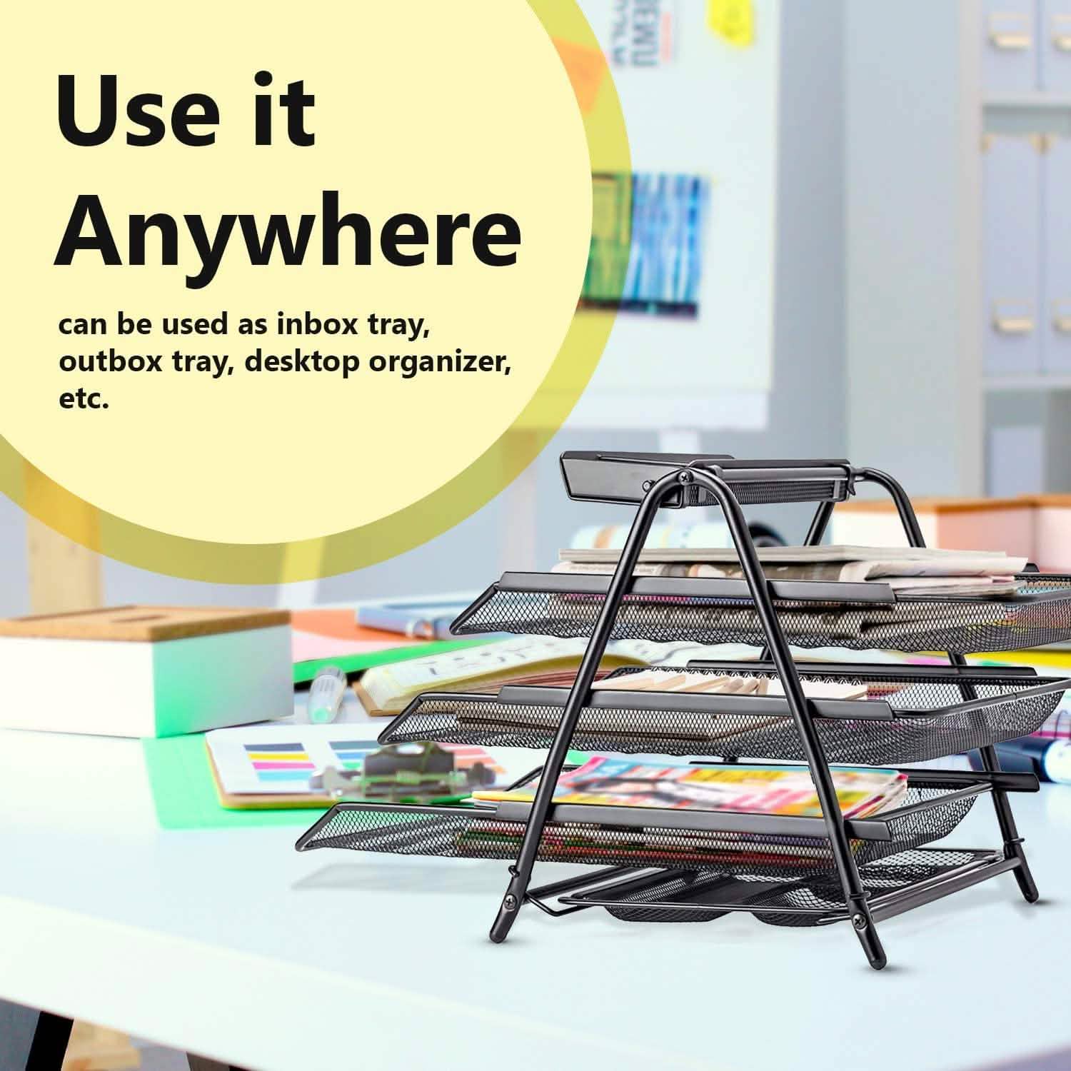 Halter 3 Tier Mesh Desktop Organizer with Sliding Paper Trays