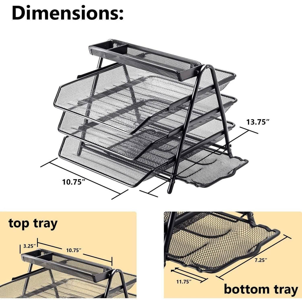 Halter 3 Tier Mesh Desktop Organizer with Sliding Paper Trays