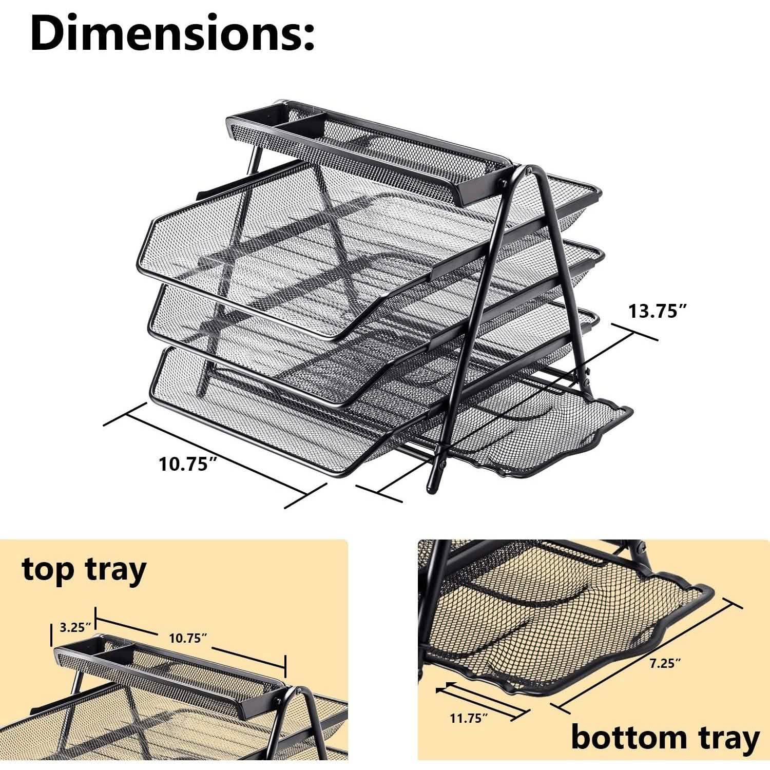Halter 3 Tier Mesh Desktop Organizer with Sliding Paper Trays