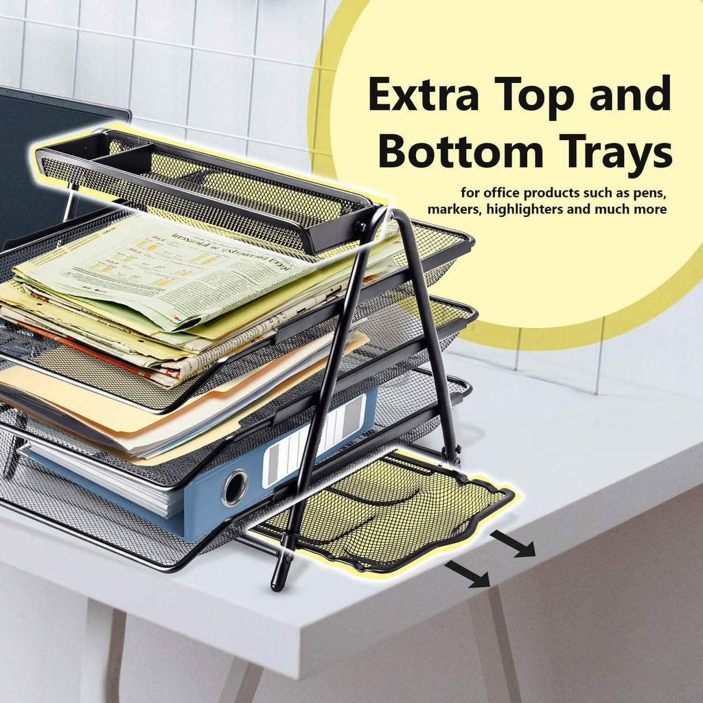 Halter 3 Tier Mesh Desktop Organizer with Sliding Paper Trays
