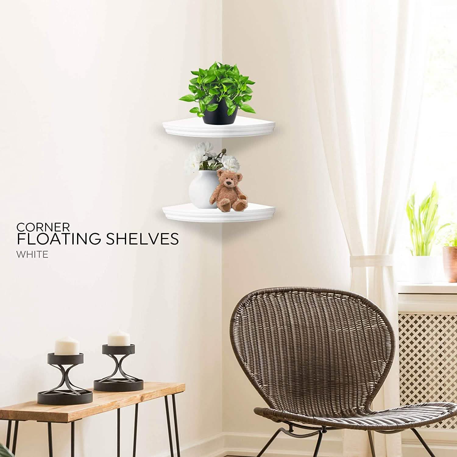 Halter Corner Floating Shelf - Space Saving Round Design with No Visible Support