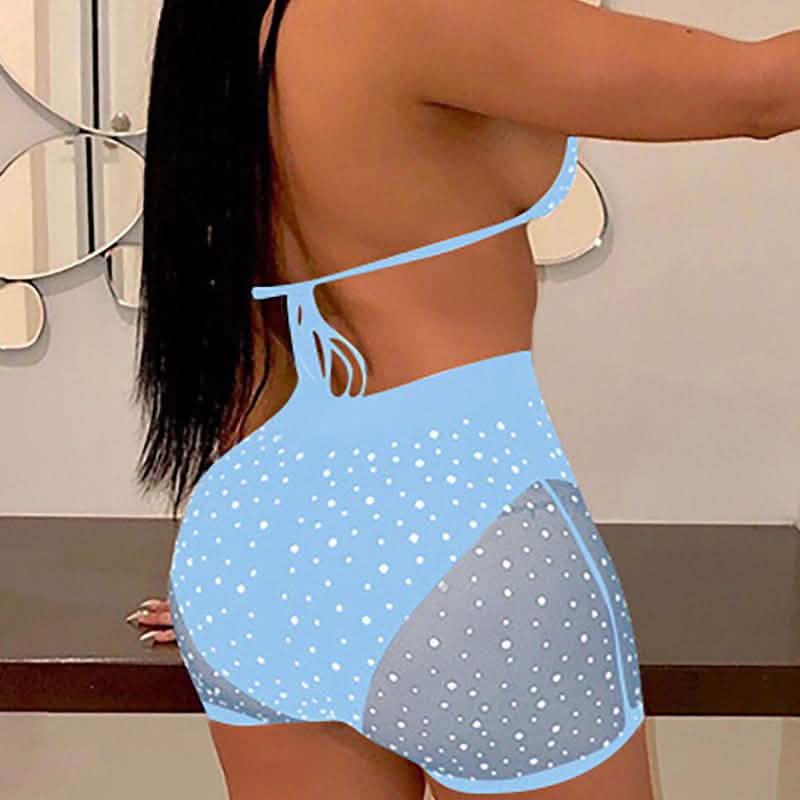 Halter See Through Sequins Mesh Bra & Shorts