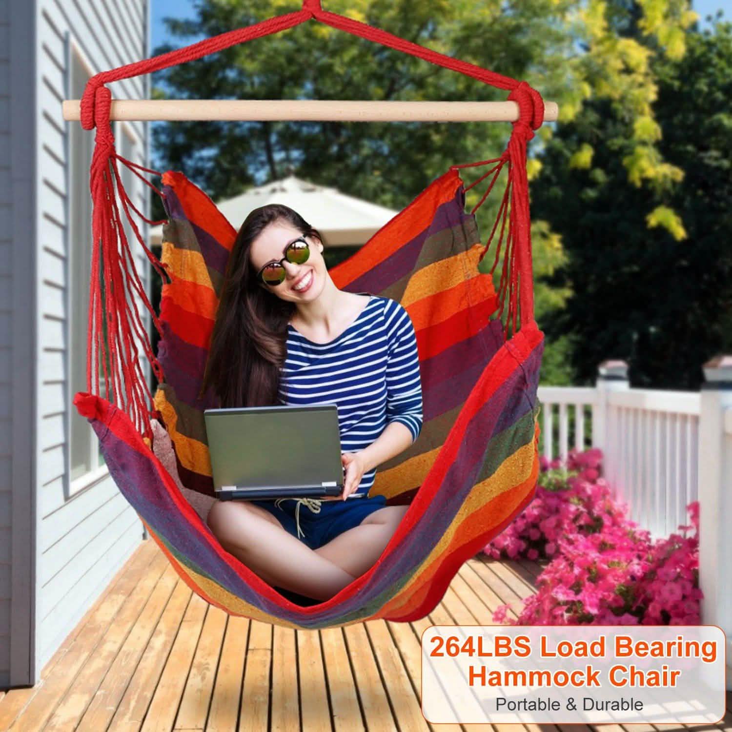Hammock Hanging Chair Canvas with 2 Pillows
