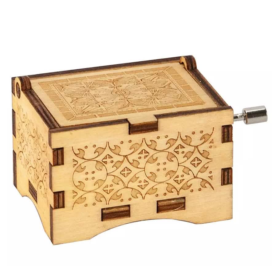 Hand Crank Vintage Wood Carved Sunshine Musical Box