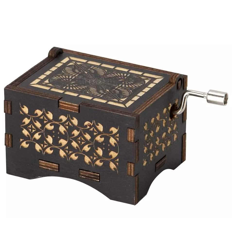 Hand Crank Vintage Wood Carved Sunshine Musical Box