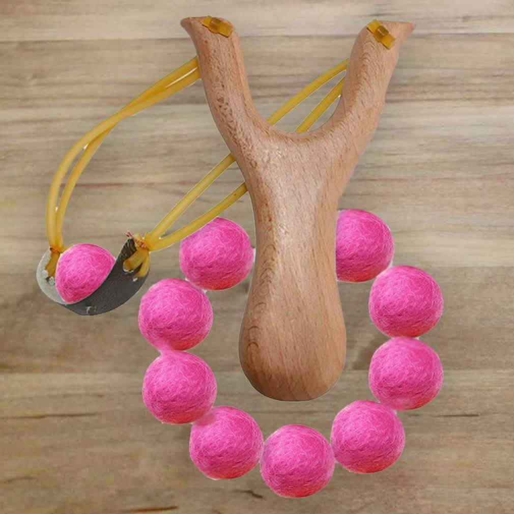 Handcrafted Wood Slingshot With Soft Felt Balls