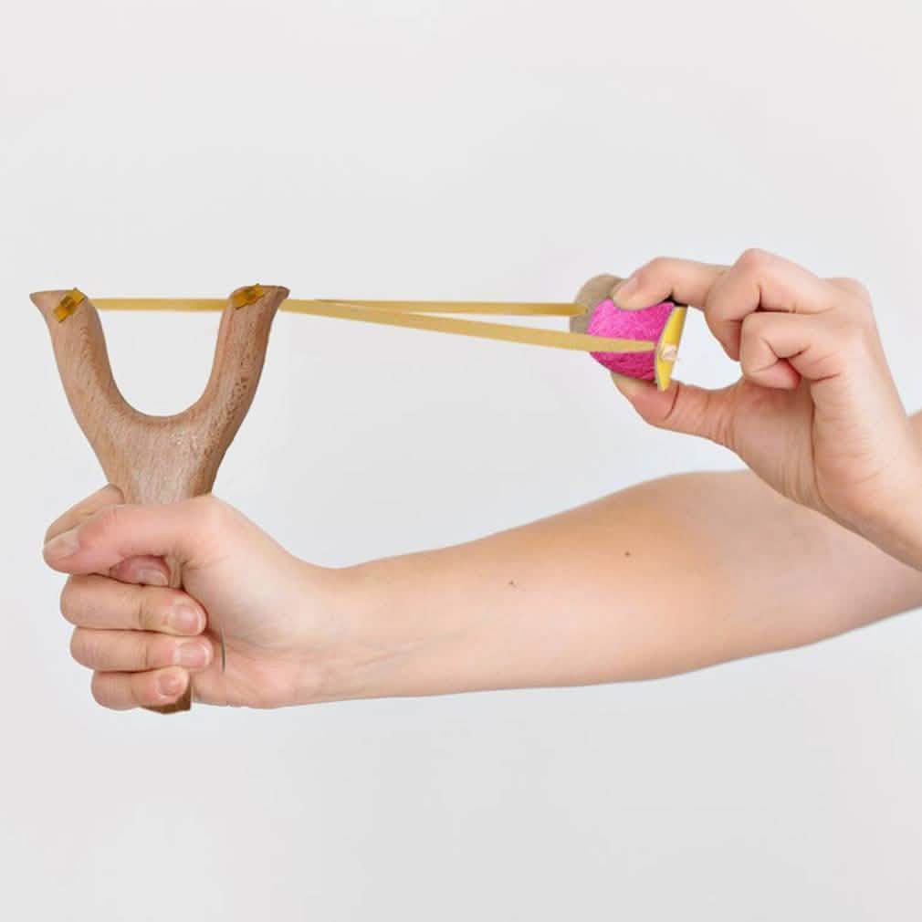 Handcrafted Wood Slingshot With Soft Felt Balls
