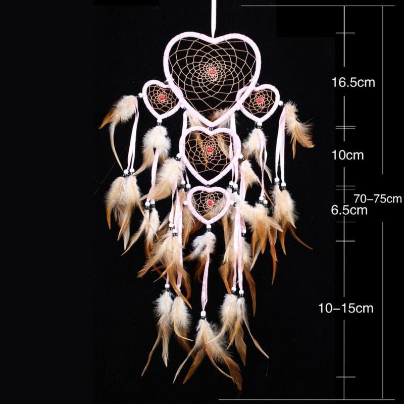 Handmade Dream-catcher Traditional Heart Dream Catching Ornaments Feather Ornaments Wall Car Hanging Wind Chimes Ornaments Home Hanging Room Birthday Decoration For Mom Pendants Ornaments