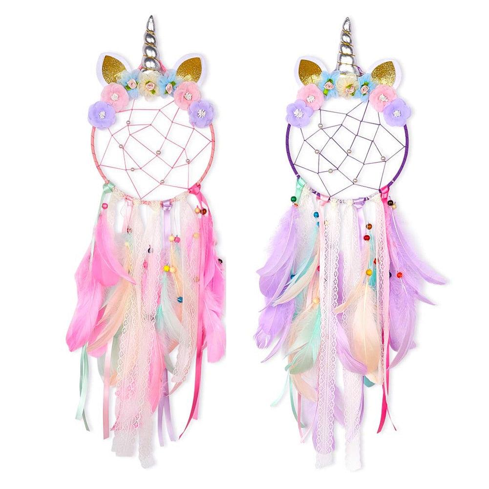 Handmade  Dream Catchers Flower For Kids Unicorn Dream Catcher Ornament  Feather Wall Decor For Girls Bedroom Flower Wall Hanging Decoration Flower Dream Catcher