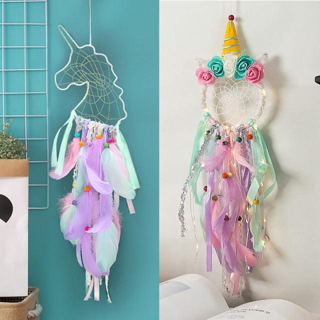 Handmade  Dream Catchers Flower For Kids Unicorn Dream Catcher Ornament  Feather Wall Decor For Girls Bedroom Flower Wall Hanging Decoration Flower Dream Catcher