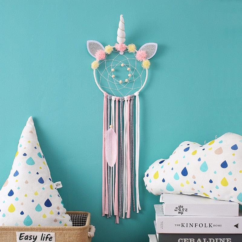 Handmade  Dream Catchers Flower For Kids Unicorn Dream Catcher Ornament  Feather Wall Decor For Girls Bedroom Flower Wall Hanging Decoration Flower Dream Catcher