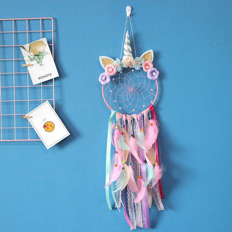 Handmade  Dream Catchers Flower For Kids Unicorn Dream Catcher Ornament  Feather Wall Decor For Girls Bedroom Flower Wall Hanging Decoration Flower Dream Catcher