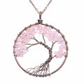 Handmade Genuine Gemstone Chakra Tree of Life Pendant Necklace - Color: Pink