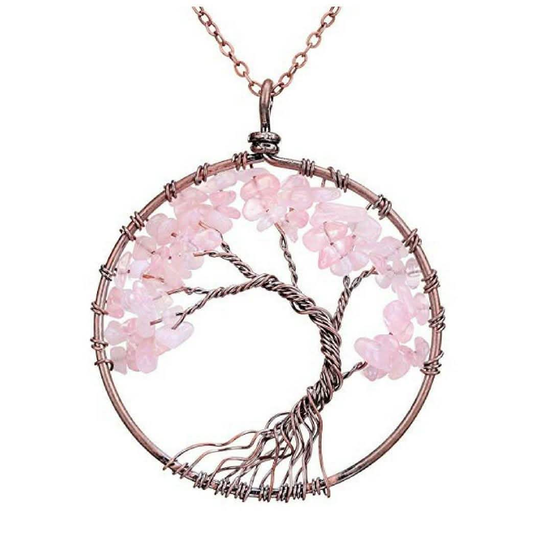 Handmade Genuine Gemstone Chakra Tree of Life Pendant Necklace