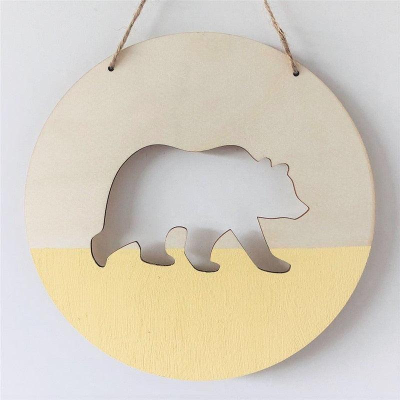 Handmade Hanging Ornaments Positive Slogan Banner Round Polar Bear Animal Statue Figurines Sculpture Wooden Ornaments  Wood Chip Wall Pendant Cardboard For Kids Room Decoration Photo Props