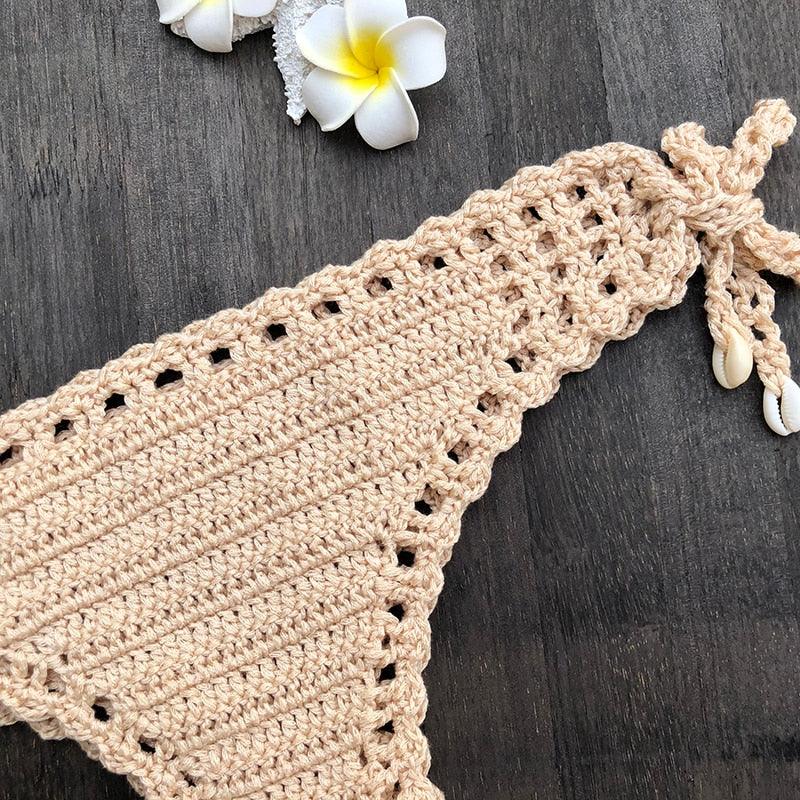 Handmade Vintage Crochet Bikinis Knitted Cotton Swimwear Women's Crochet Swimsuit Two Pieces Bathing Suits Bikini Swimsuit Top Bottom Bandage Modern Women Beachwear For Summer