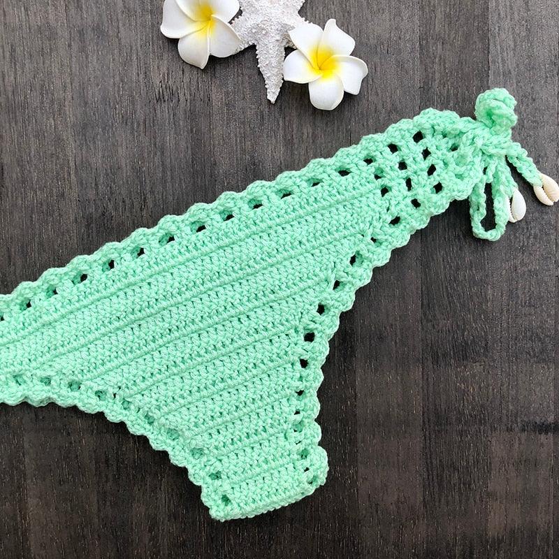 Handmade Vintage Crochet Bikinis Knitted Cotton Swimwear Women's Crochet Swimsuit Two Pieces Bathing Suits Bikini Swimsuit Top Bottom Bandage Modern Women Beachwear For Summer