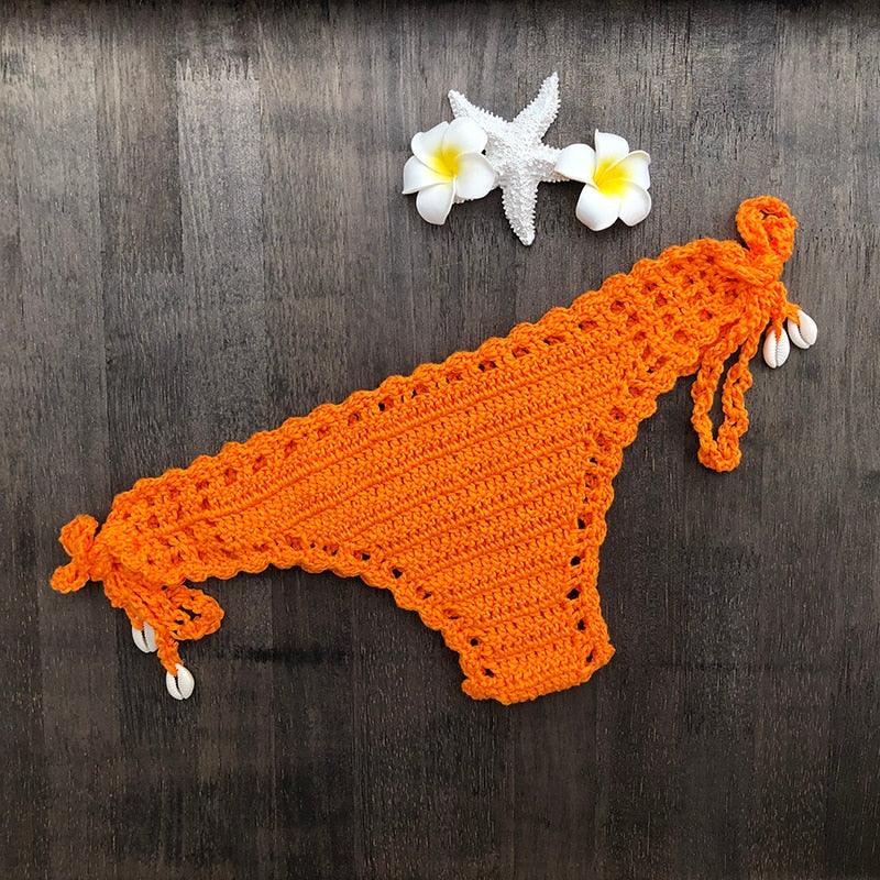 Handmade Vintage Crochet Bikinis Knitted Cotton Swimwear Women's Crochet Swimsuit Two Pieces Bathing Suits Bikini Swimsuit Top Bottom Bandage Modern Women Beachwear For Summer