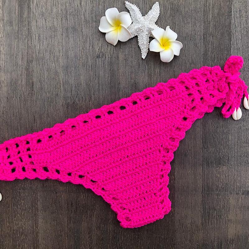 Handmade Vintage Crochet Bikinis Knitted Cotton Swimwear Women's Crochet Swimsuit Two Pieces Bathing Suits Bikini Swimsuit Top Bottom Bandage Modern Women Beachwear For Summer