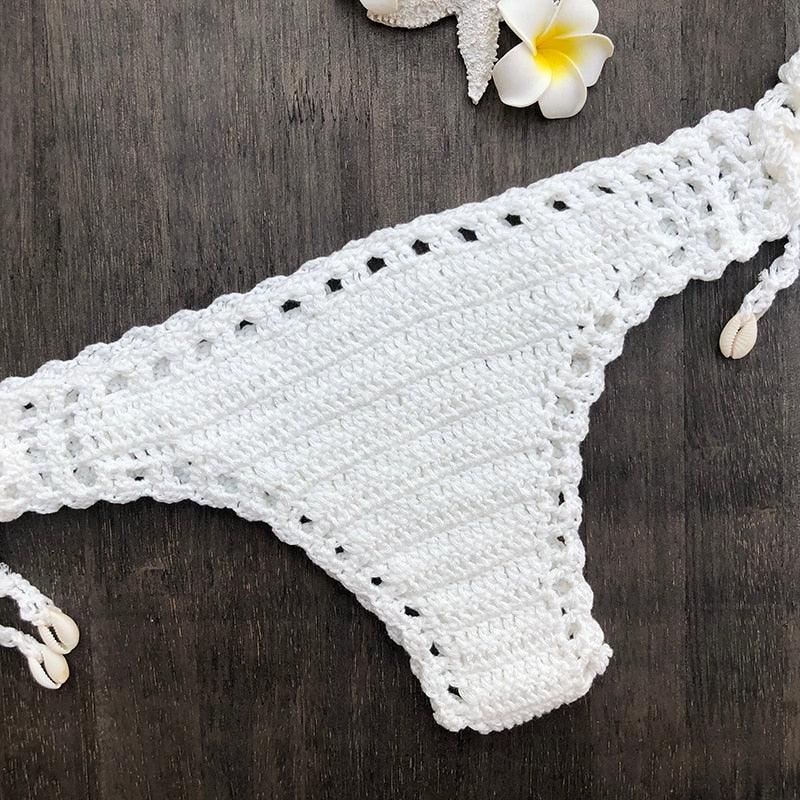 Handmade Vintage Crochet Bikinis Knitted Cotton Swimwear Women's Crochet Swimsuit Two Pieces Bathing Suits Bikini Swimsuit Top Bottom Bandage Modern Women Beachwear For Summer