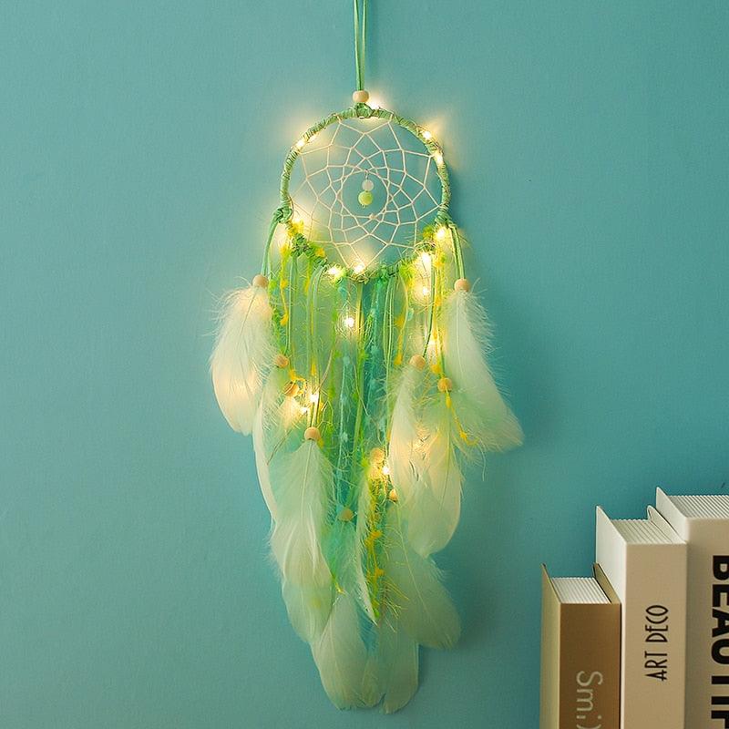 Handmade White Feather Dream Catcher Wind Chimes Hanging Ornaments Ceiling Decor Room Dream Net  Hanging Craft Gift Car Ornament Ribbons Feathers Wrapped Lights For Bedroom Decor Wedding Decorations