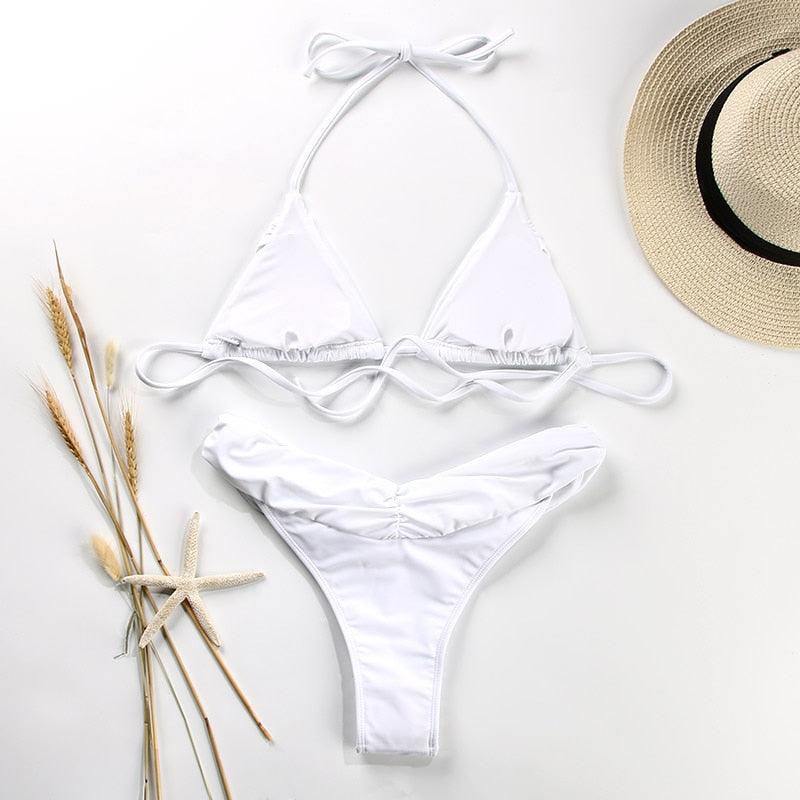 Handwork Bikinis Small Ruffle Swimsuit Vintage Print Swimwear Women Bathing Suit Leopard Patchwork Bikini Set String
