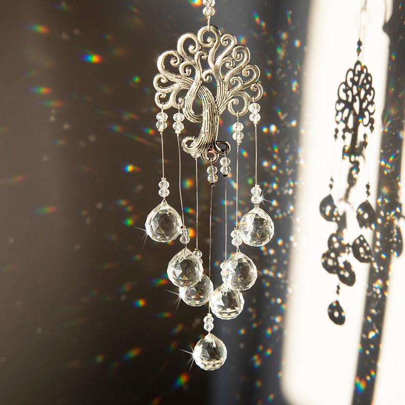 Hanging Crystal With Ball Prism Rainbow Maker Tree of Life Decor For Garden Window Rainbow Maker with Chain for Easy Hanging Outdoor Home Kids Room Window