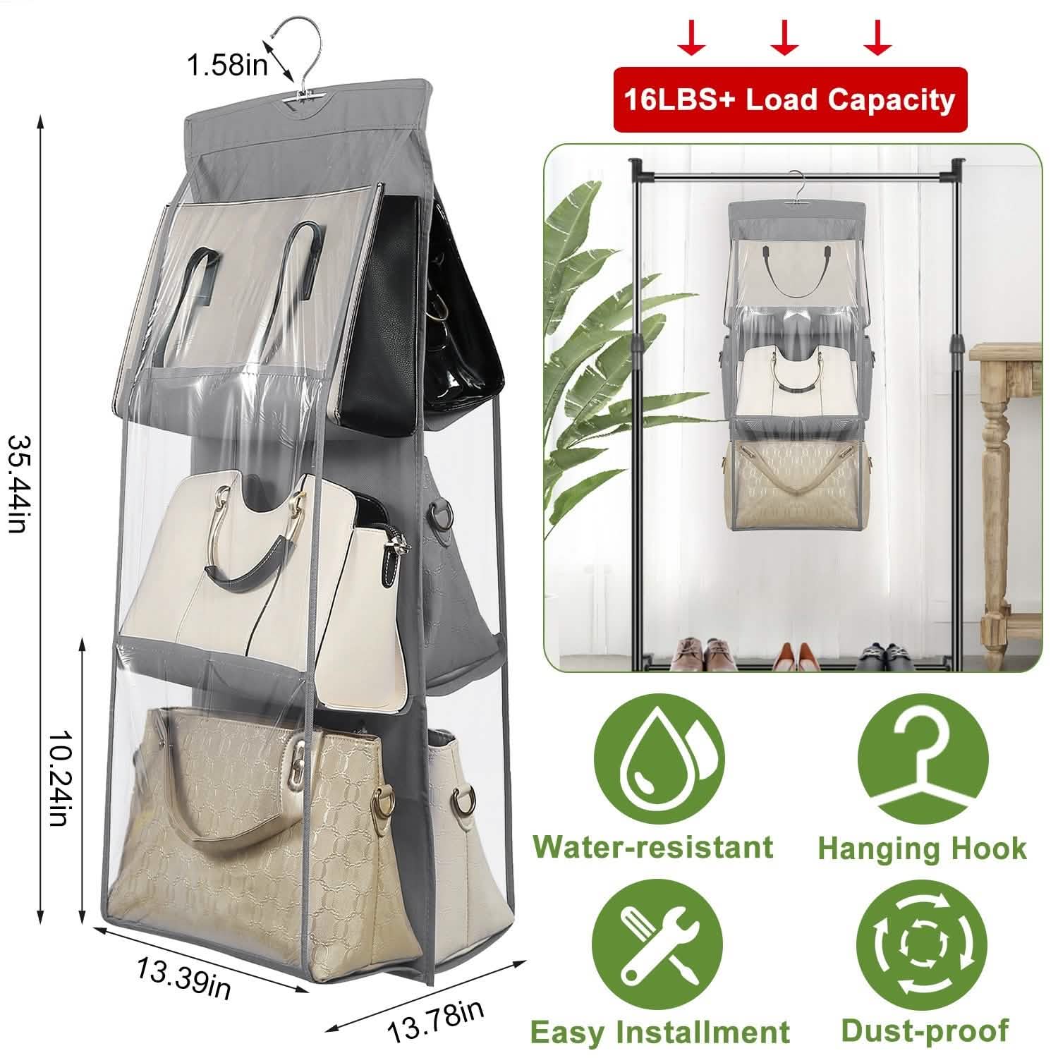 Hanging HandBag Organizer with 6 Pockets Closet Purse Storage